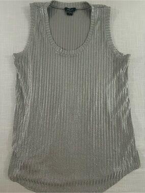 Sheer Metallic Ribbed Tank Top — Silver See Through